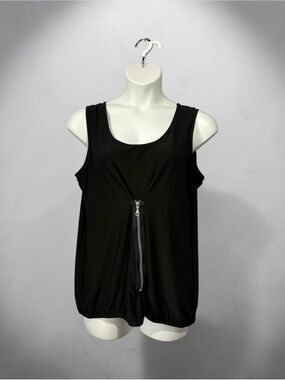 NEW, Compli K, Black Stretch Zip Front Sleeveless Top, XL